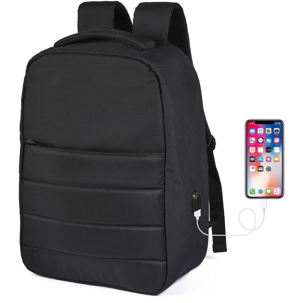 ANTI THEFT RPET RUCKSACK WITH USB CHARGE PORT