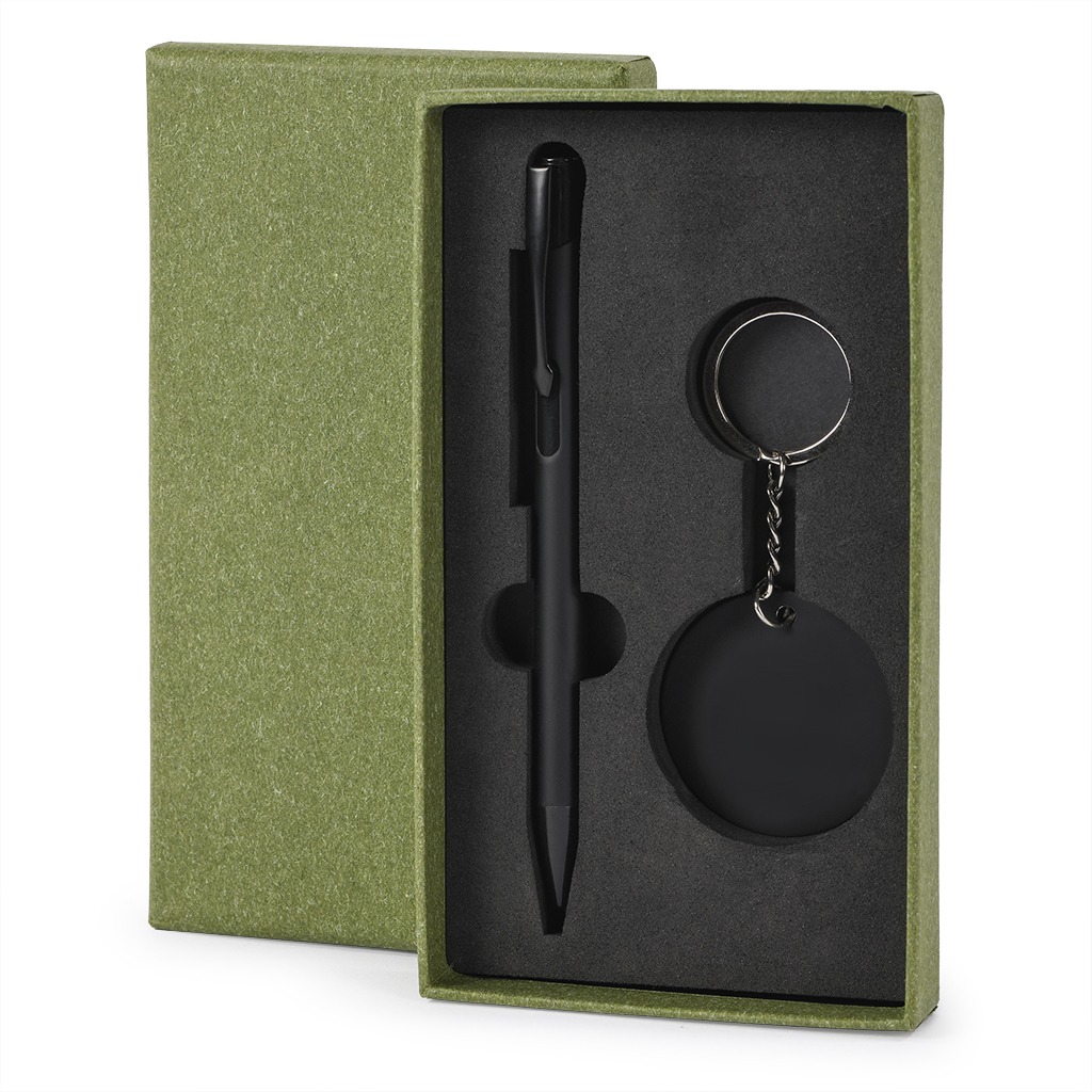 elegant gift box with one aluminium ball pen with soft touch rubber coating