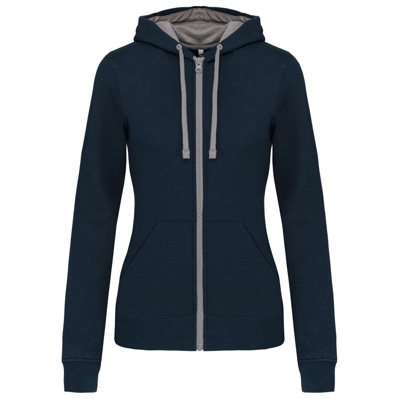 LADIES’ CONTRAST HOODED FULL ZIP SWEATSHIRT