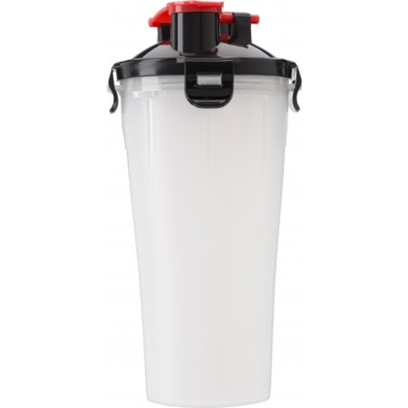 Plastic protein shaker (350ml) with two compartments.