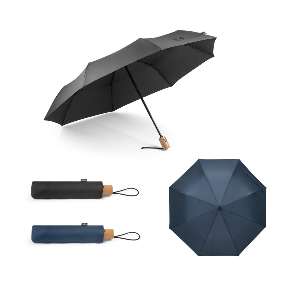 RIVER. Telescopic umbrella in 190T recycled polyester (100% rPET) pongee with automatic opening and closing