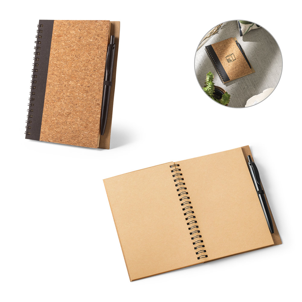 VICENTE. B6 notebook in cork and rPET with ballpoint pen