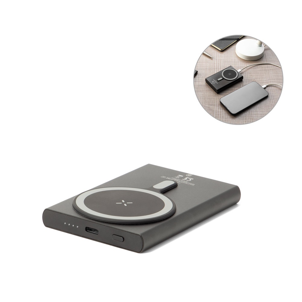 WRIGHT 5. Magnetic power bank with super-fast charging in recycled aluminum and recycled ABS 5'000 mAh