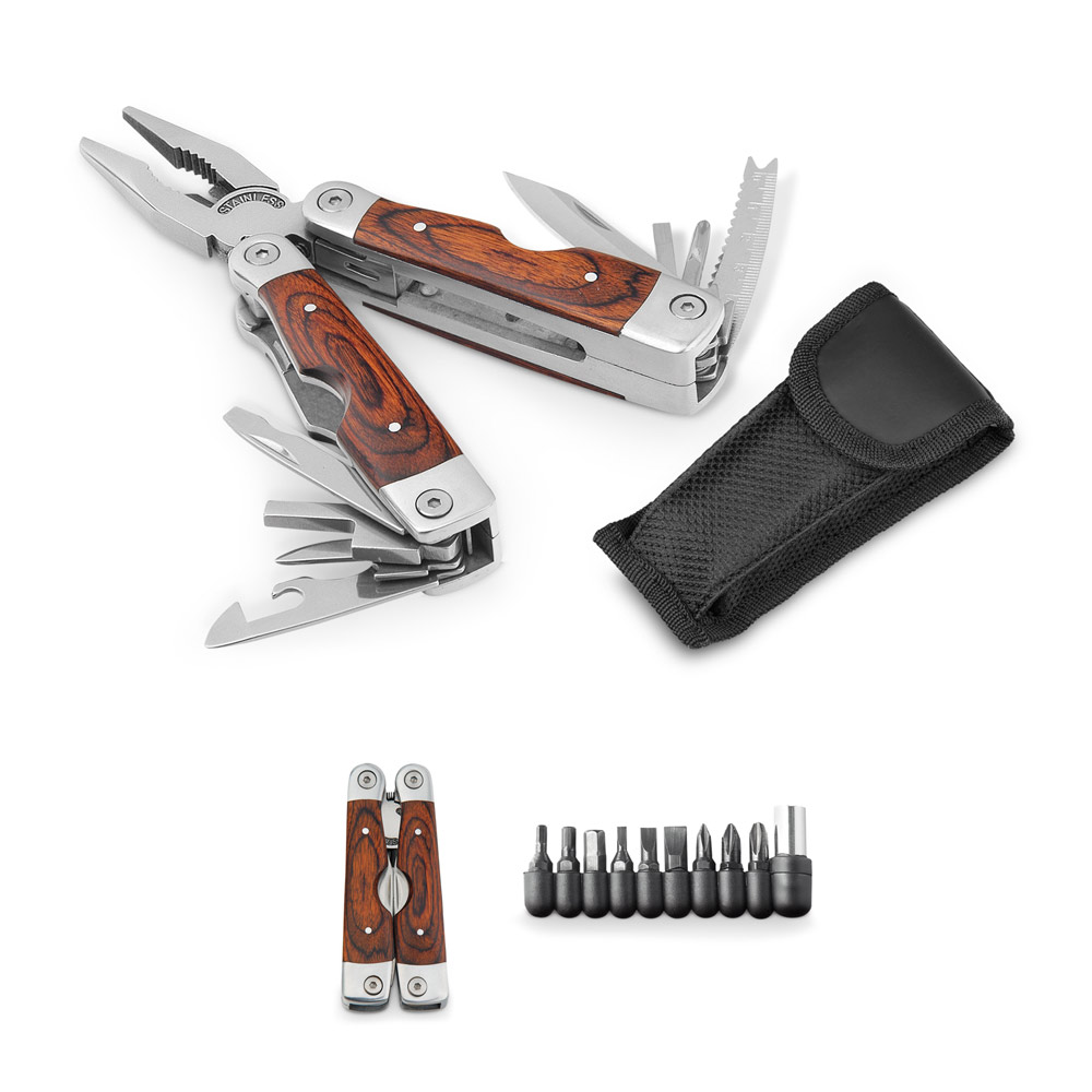 MAGNUM. Folding pliers with multi-function tools in stainless steel and wood