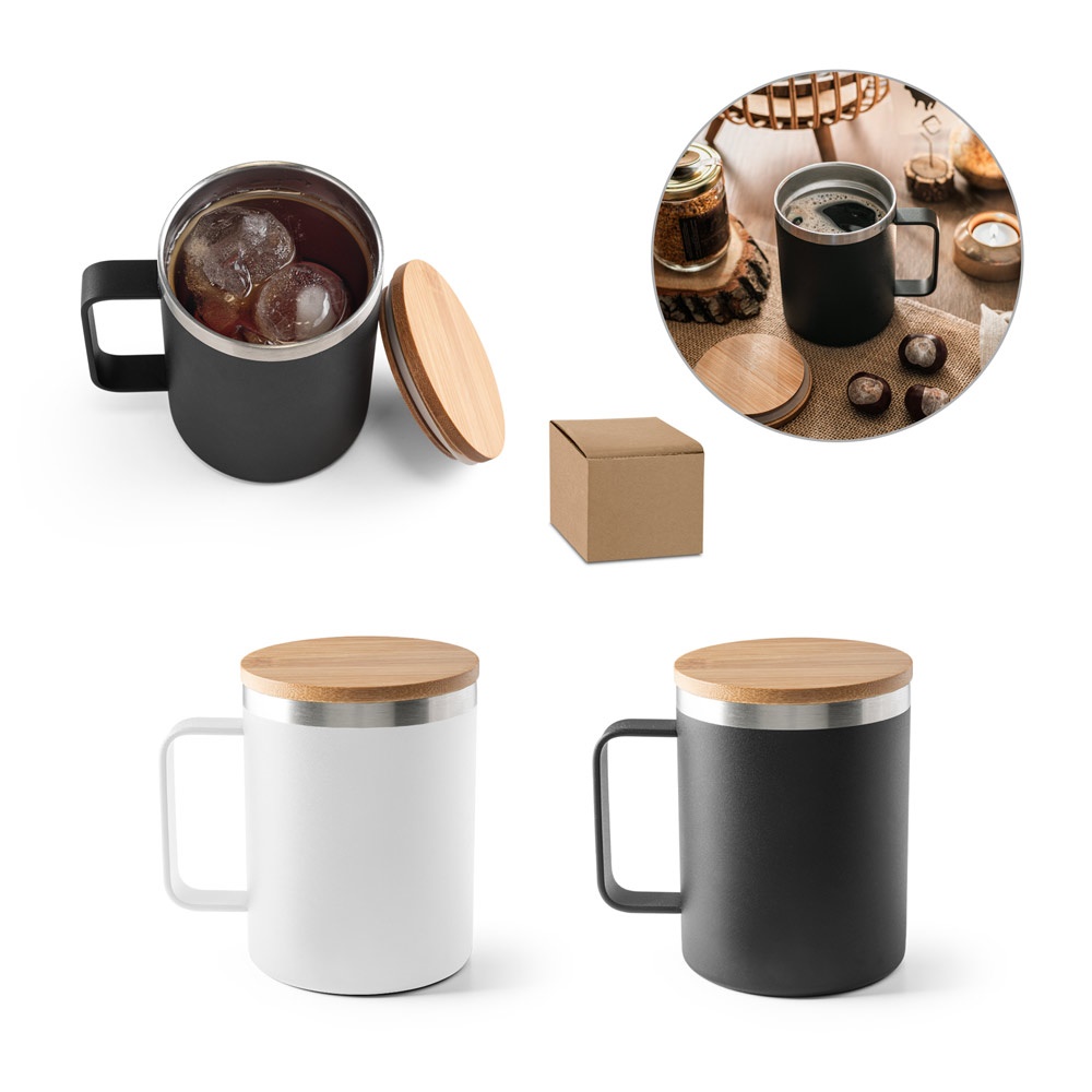 LAUDA. Mug in 90% recycled stainless steel with bamboo lid