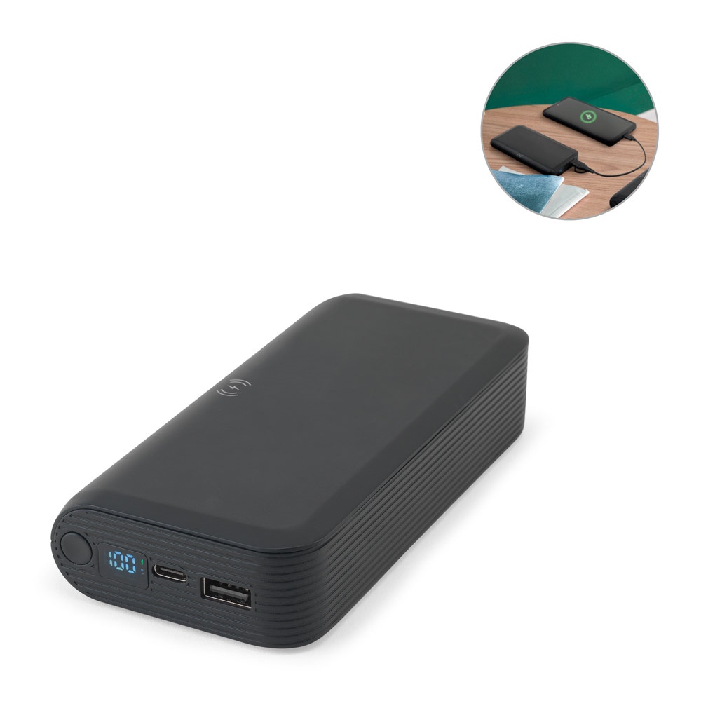 BECKER 20. 20.000 mAh power bank in recycled ABS (100% rABS) with 15W superfast wireless charger