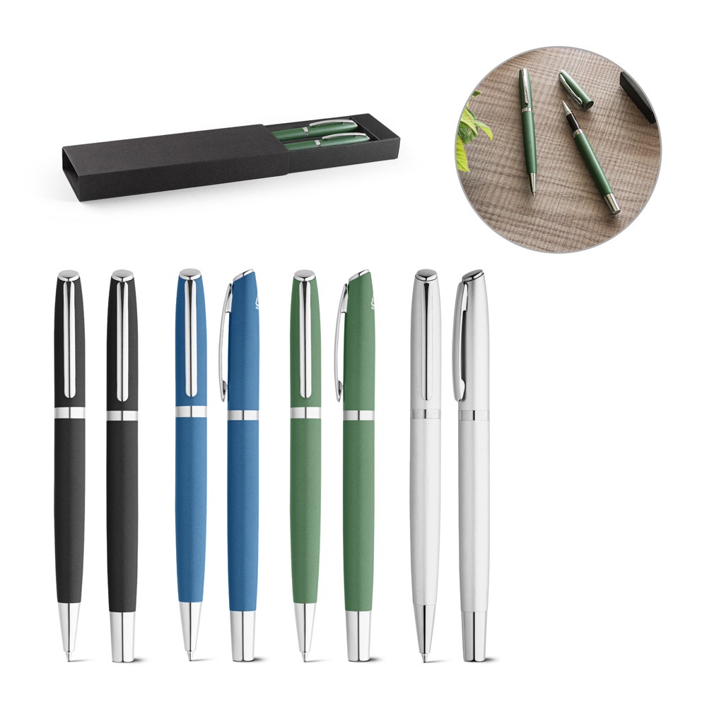 RE-LANDO-SET. Roller and ball pen set with 100% recycled aluminium body