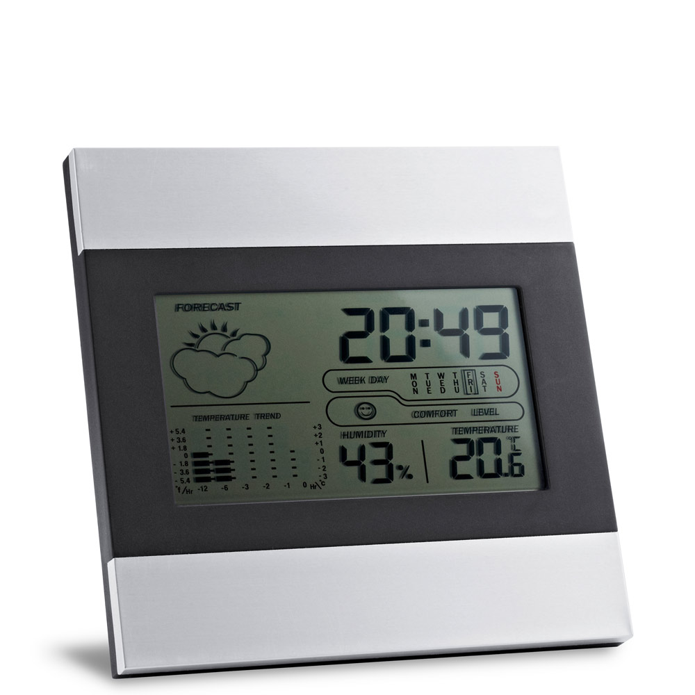 DENE. Desktop weather station with aluminium and ABS LCD screen