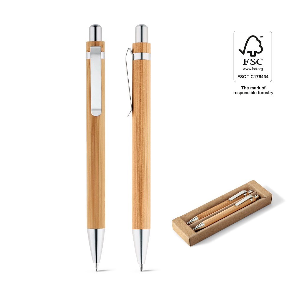 GREENY. Ball pen and mechanical pencil set in bamboo