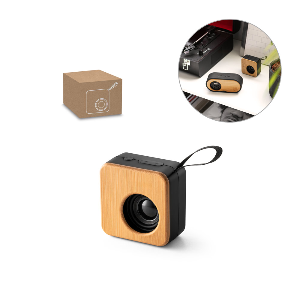 MAYER. Portable 3W speaker with 4h battery life in bamboo and recycled ABS (100% rABS)