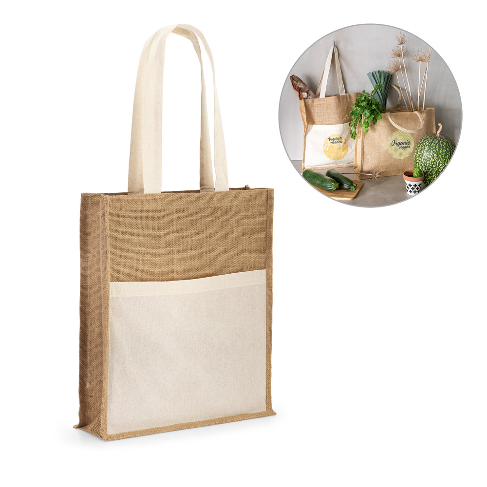 BRAGA. Jute bag with pocket in 100% cotton