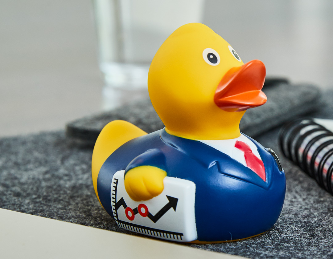 Squeaky duck businessman