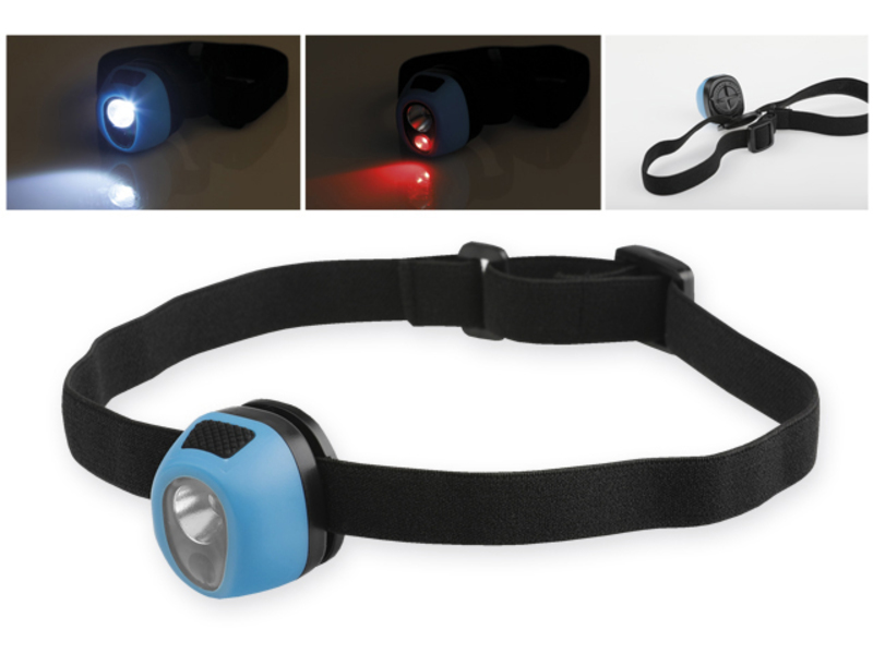 HADIR plastic LED + 2x red LED head lamp, Light blue