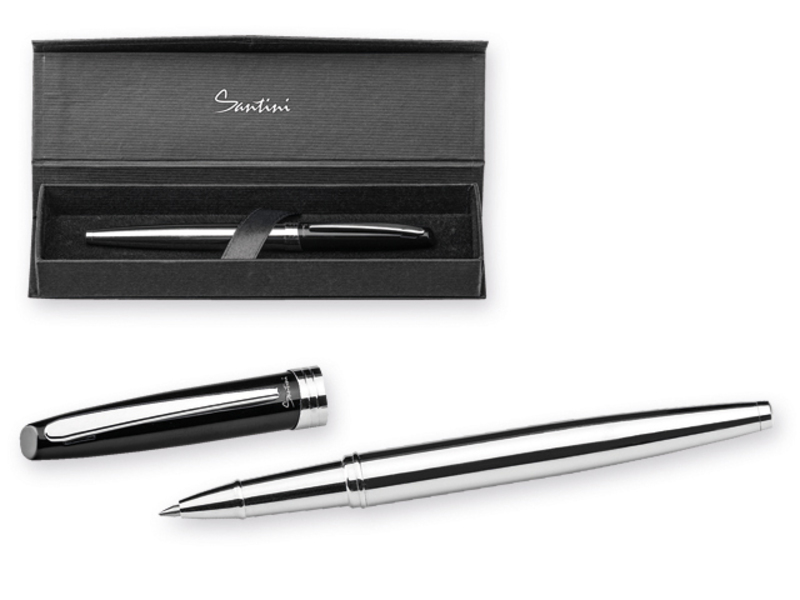 AZARIA ROLLER metal roller pen in gift box, blue refill, SANTINI, Black
