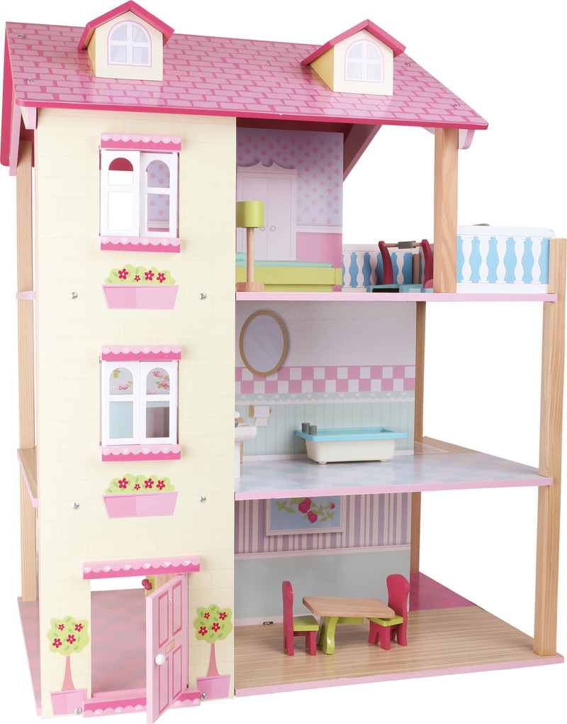 Doll's House with Pink Roof and 3 floors, revolving