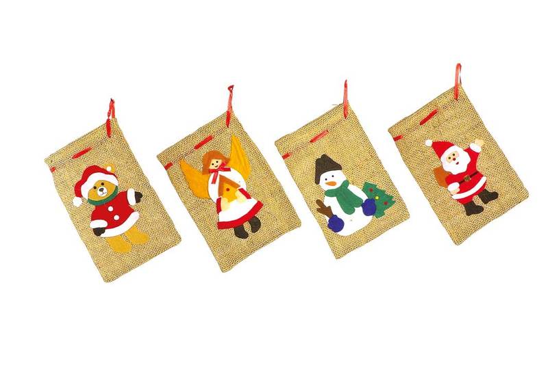 Weihnachts-Jute-Säckchen, 4er Set