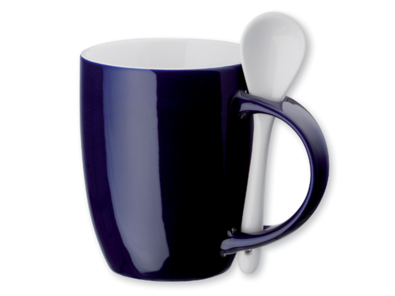 HERCULE ceramic mug with teaspoon, 320 ml, Blue