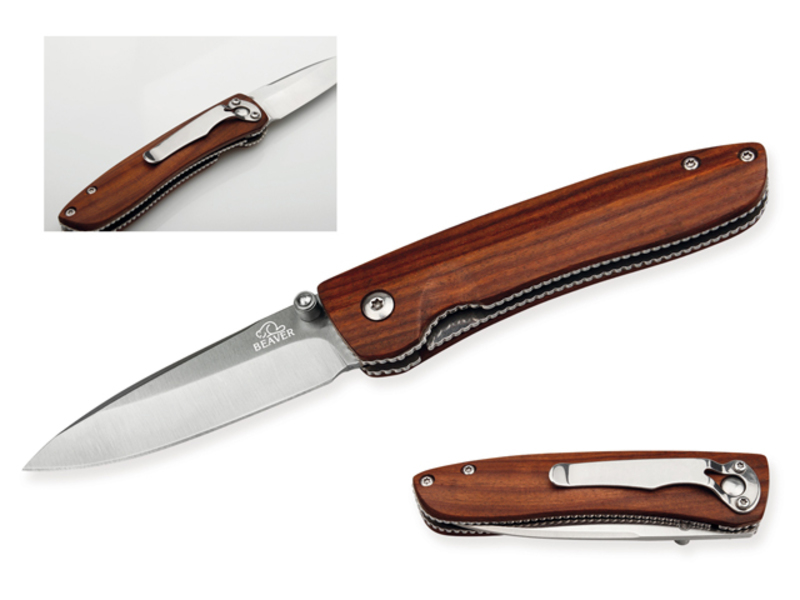 VIDAR stainless pocket knife with safety pin, blade 7,2 cm, BEAVER, Natural