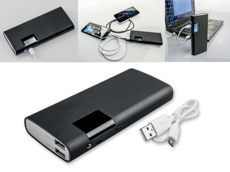 ETERNAL plastic rubberized power bank with 10 000 mAh capacity, Black