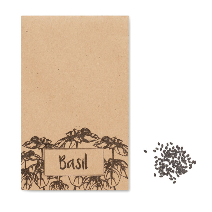 Basil seeds in craft envelope