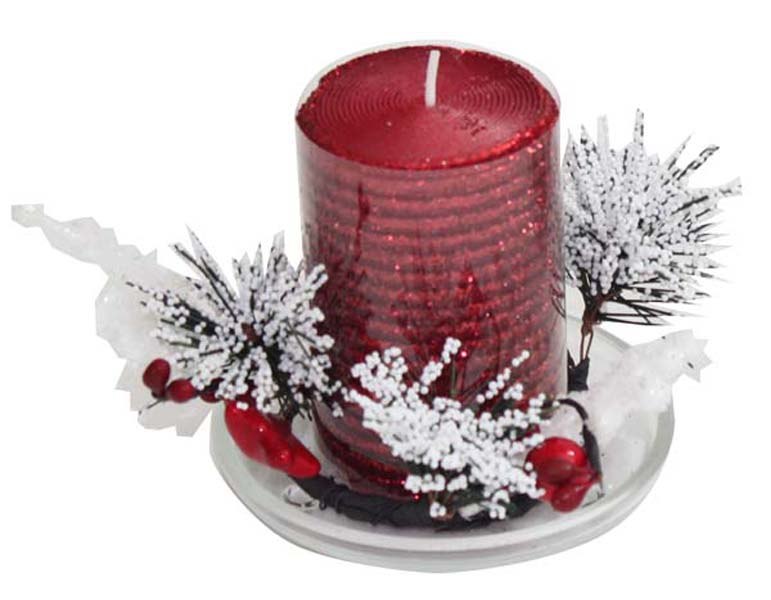 RED CANDLE WITH SAUCER