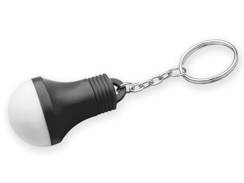 GLOAMIN plastic key ring in bulb shape with LED light, Black