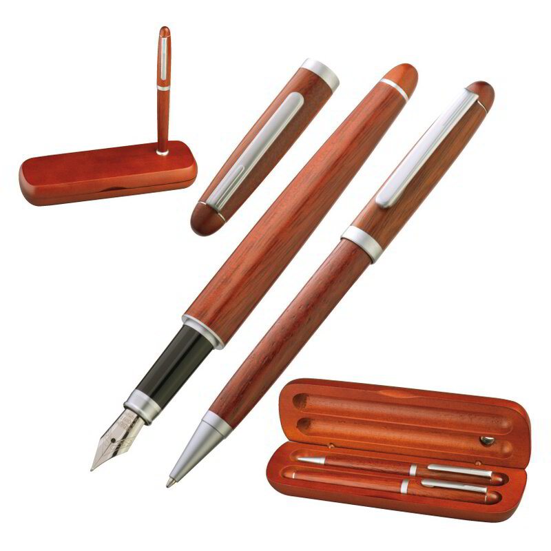 Rosewood pen set in stylish case.