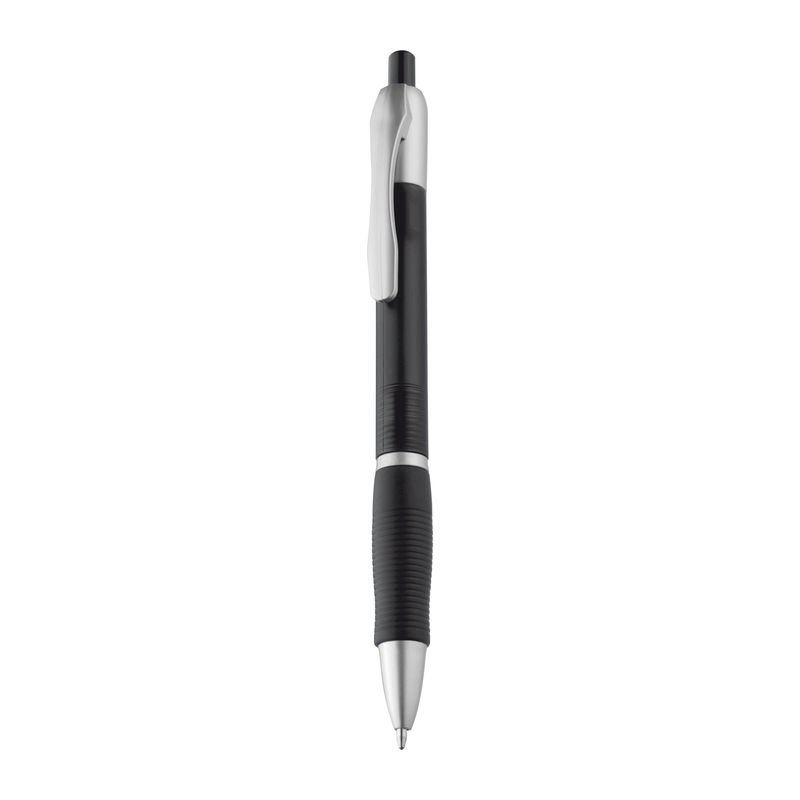 Frosted plastic ball pen with rubber grip zone