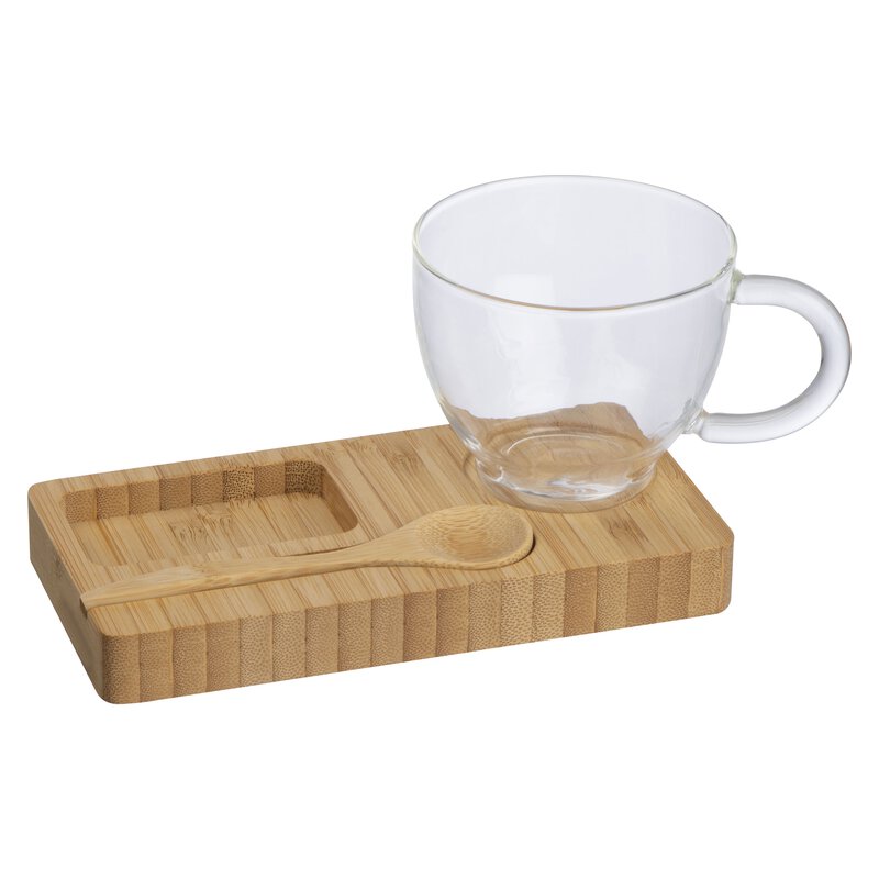 Bamboo Tray with Spoon and Glass Mug