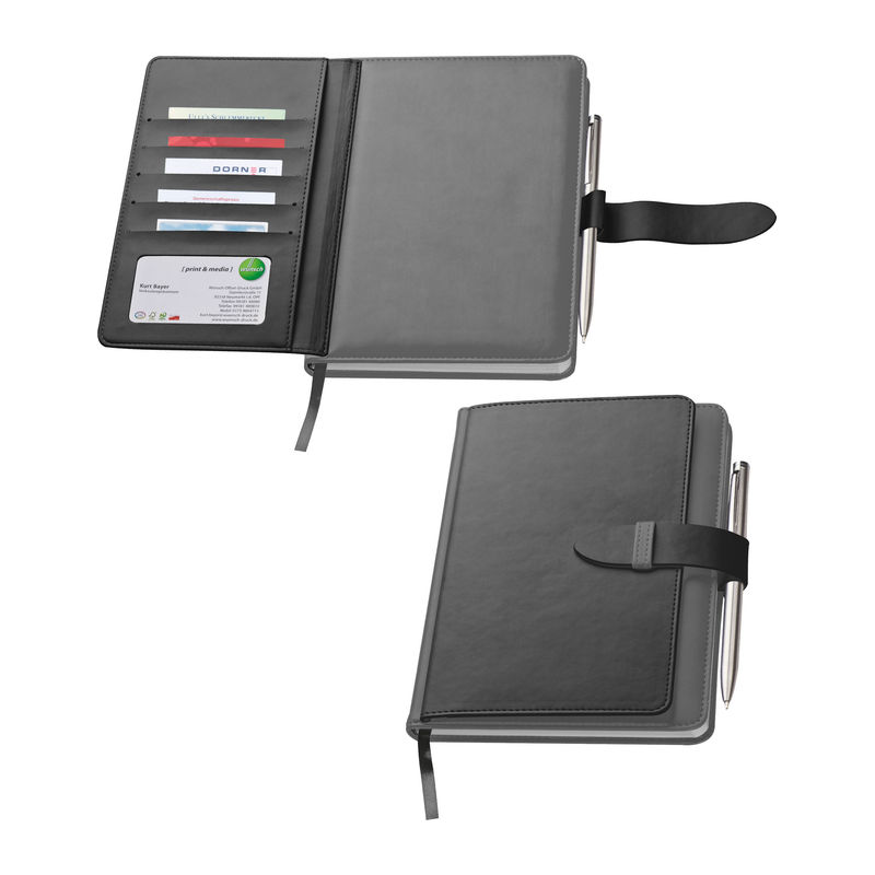 Notebook with business card compartments