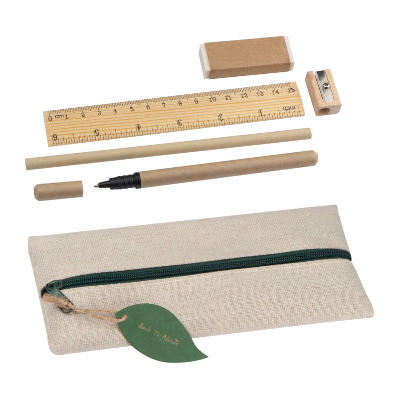 Writing set with ruler, eraser, sharpener, pencil 