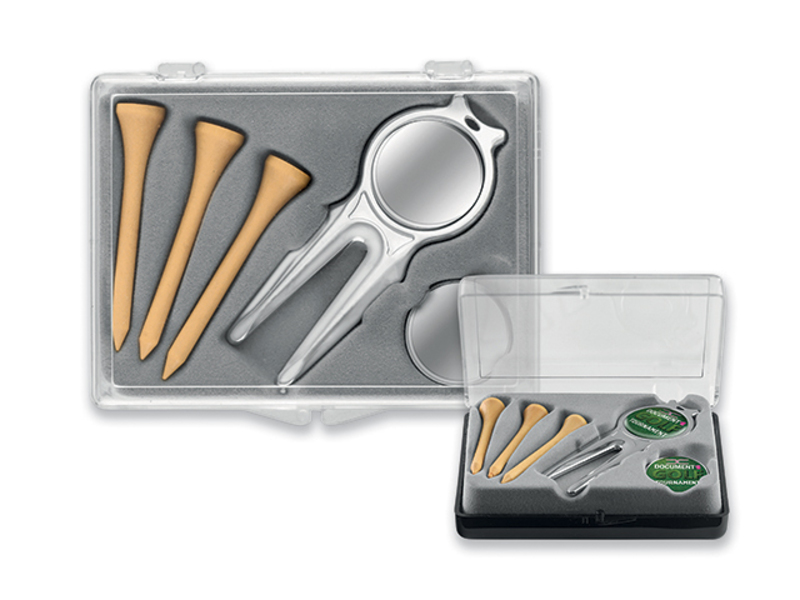 GOLI set 3 golf tee, ball-marker and a pitch fork, Beige