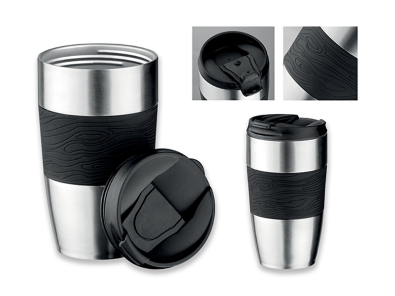 JAMIE stainless/plastic thermomug with double wall, 380 ml, Black