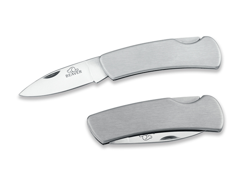 ANDOR stainless pocket knife with safety pin, blade 6,5 cm, BEAVER, Satin silver