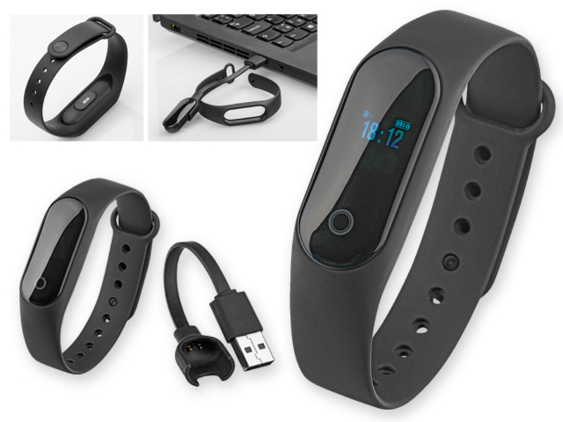 STAMINO plastic rubberized smart bracelet with bluetooth, Black