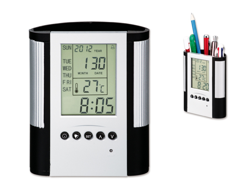 HOLDEM pen stand with clock, Black
