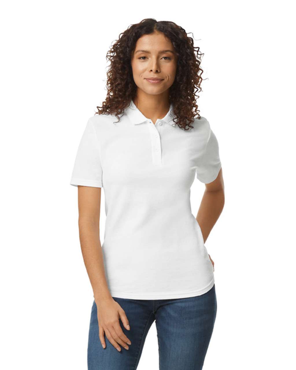 SOFTSTYLE<SUP>®</SUP> LADIES' DOUBLE PIQUÉ POLO WITH 3 COLOUR-MATCHED BUTTONS