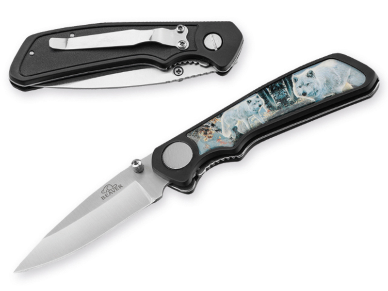 DOME stainless steel pocket knife with safety pin, blade 5,8 cm, BEAVER, Black