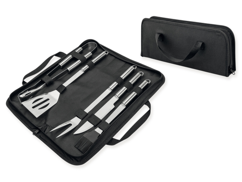 GRILLER 5-piece BBQ set from stainless steel in nylon pouch, Black