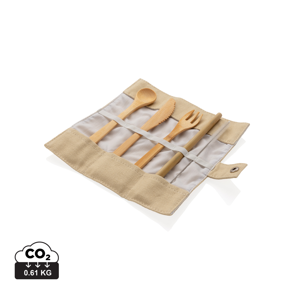 Reusable bamboo travel cutlery set