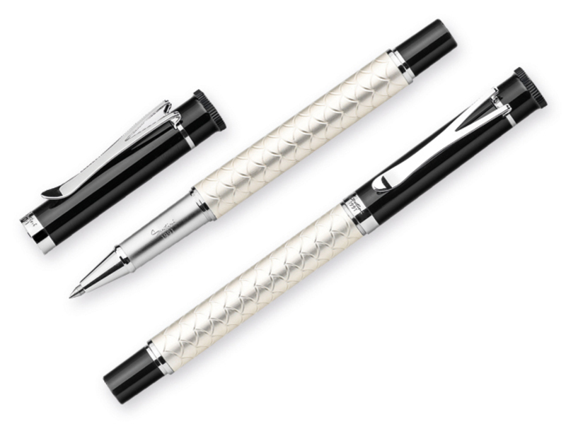 OTTO ROLLER metal roller pen in gift box, blue refill, SANTINI, Pearl