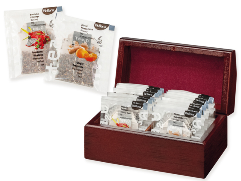 KENDRA set of tea bags (2x10 pcs) in wooden box, Natural