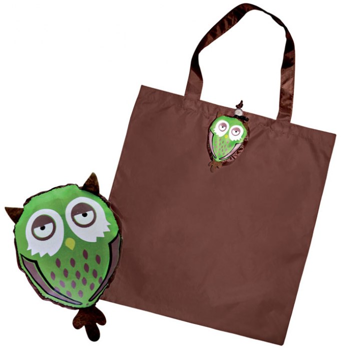 FOLDABLE SHOPPING BAG OWL green / brown