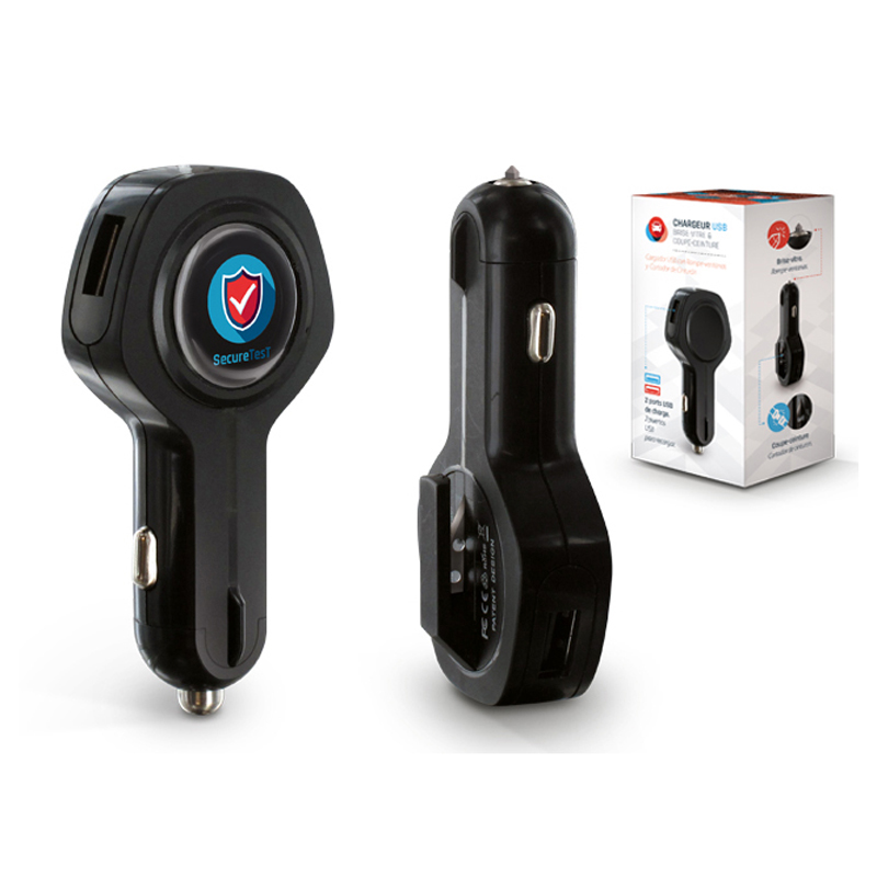 Car charger, glass breaker, seatbelt cutter