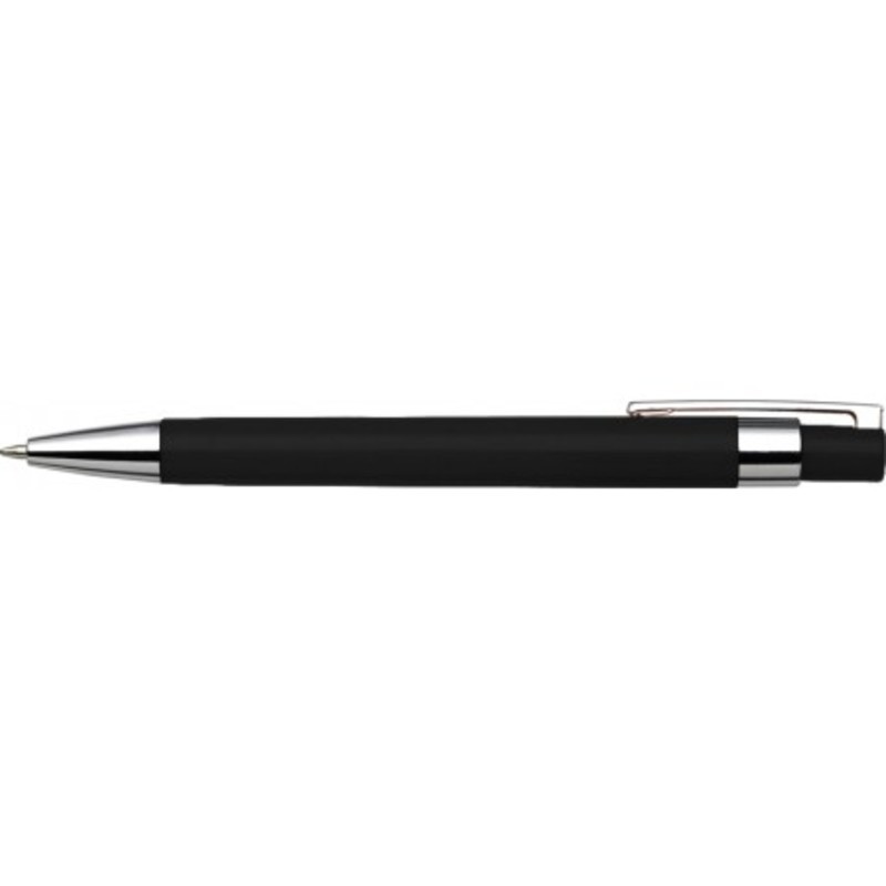 Plastic ballpen with black ink.
