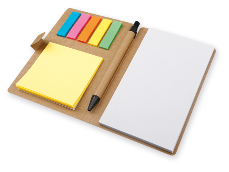 ELVA notepad with sticky notes and ball pen, blue refill, Natural