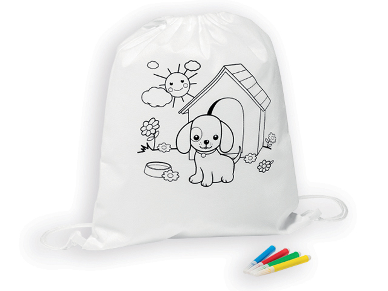 BARKIN children's backpack from non-woven textile with 4 felt-tip markers, White