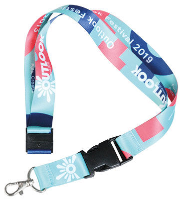 2,5X45 CM SUBLIMABLE POLYESTER LANYARD SULFO. METAL HOOK + CLICK CLACK SECURITY CLOUSURE