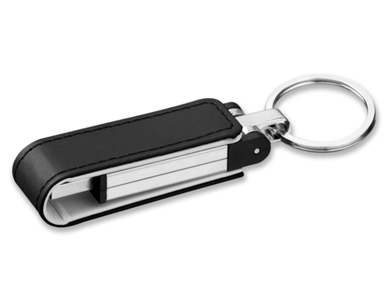 USB FLASH 46 USB FLASH 32 GB from metal and imitation of leather, 2.0, Black