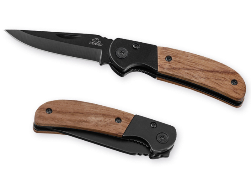 SPLIT pocket knife with safety pin, blade 6.1 cm, BEAVER, Natural